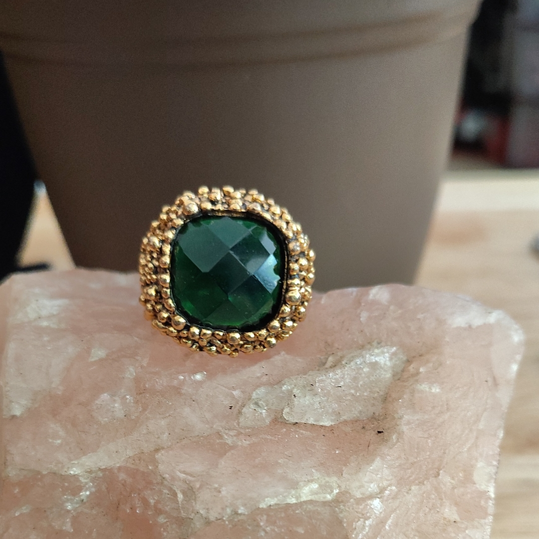 Gold And Green Gemstone Women's Ring